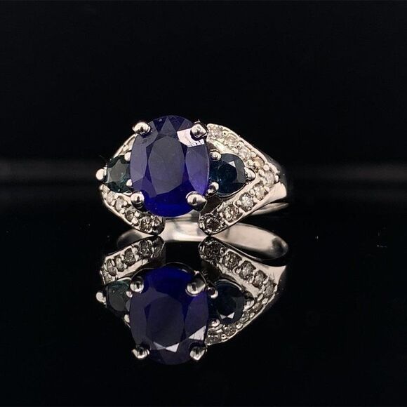 Diamond Sapphire Ring 14k Gold 3.31 TCW Women Certified $2,800 912271 - Picture 10 of 15